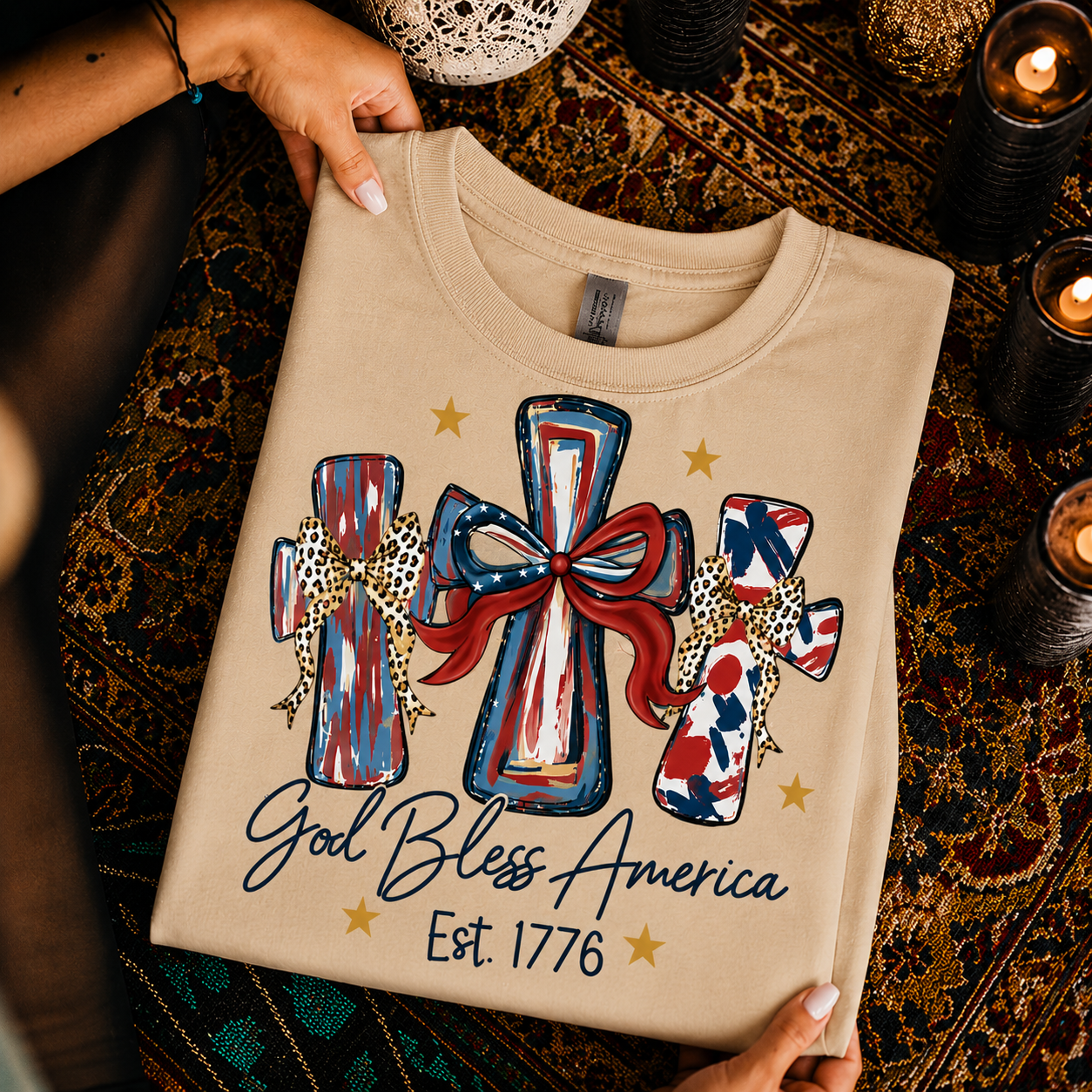 God Bless America T-Shirt, Patriotic Cross Distressed Flag  – Unisex Tshirt / Hoodie / Sweatshirt