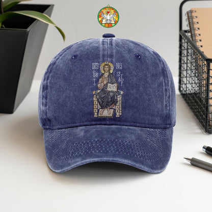 Byzantine Orthodox Jesus Christ Pantocrator Washed Cap - IC XC NIKA Traditional Icon