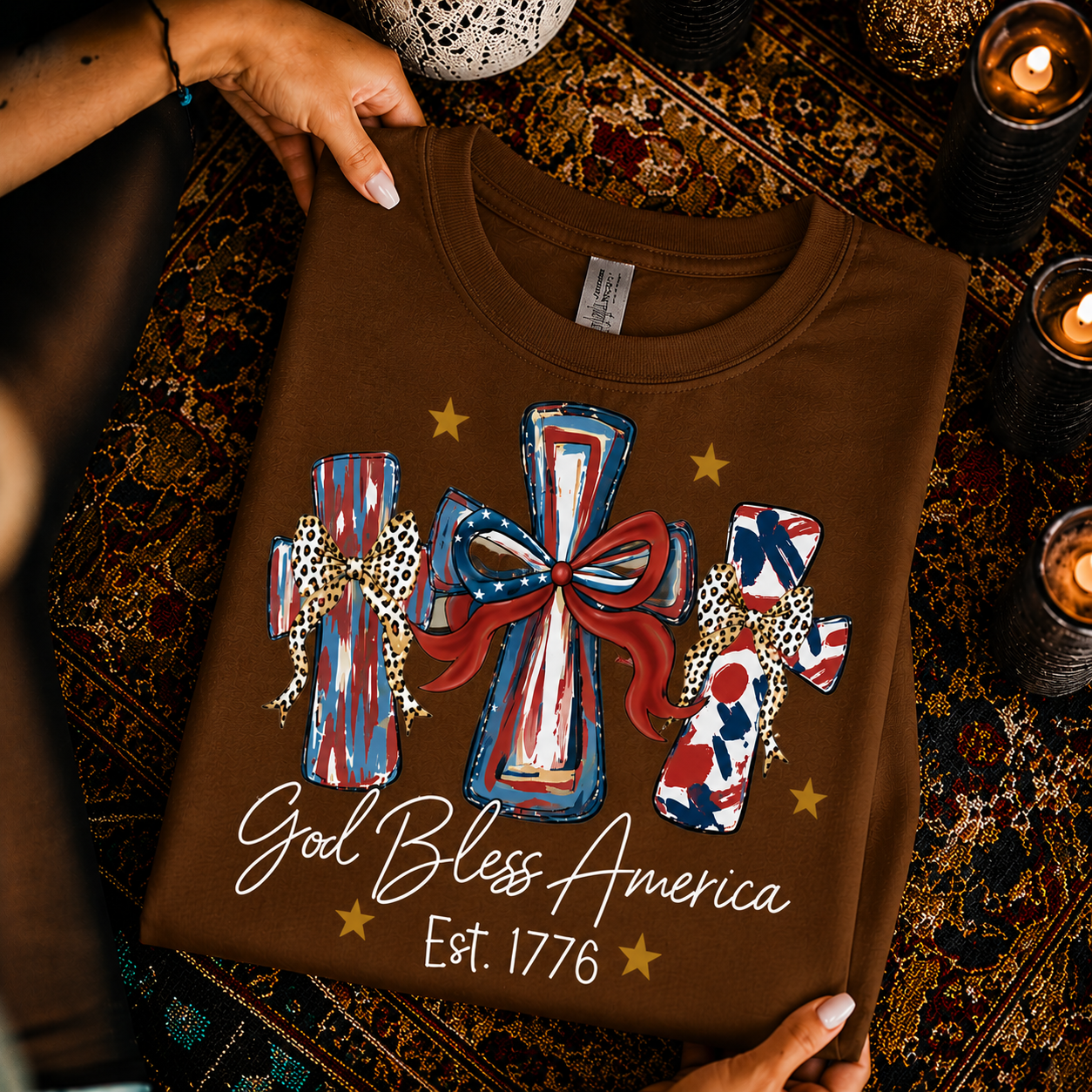 God Bless America T-Shirt, Patriotic Cross Distressed Flag  – Unisex Tshirt / Hoodie / Sweatshirt