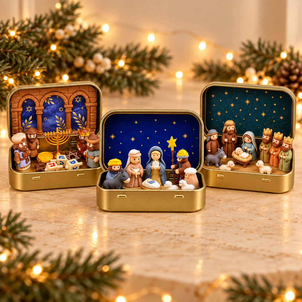 Mini Christmas Nativity Scene Set In Tin Box – Baby Jesus Holy Family Christian Decor