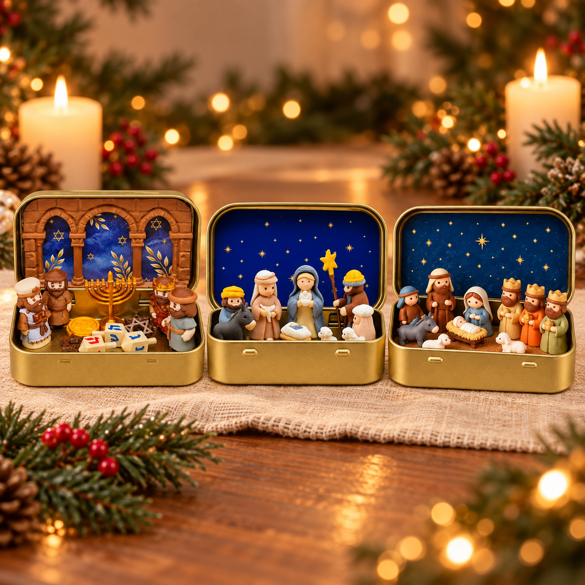 Mini Christmas Nativity Scene Set In Tin Box – Baby Jesus Holy Family Christian Decor
