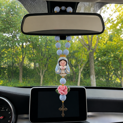 Handmade Crochet Rosary with Blessed Virgin Mary Figurine