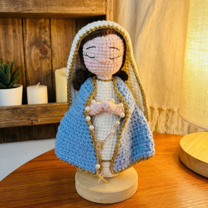 [BUY 1 GET 1 PREE] Handmade Crochet Virgin Mary Figurine with Wooden Base - Faith Guided Life
