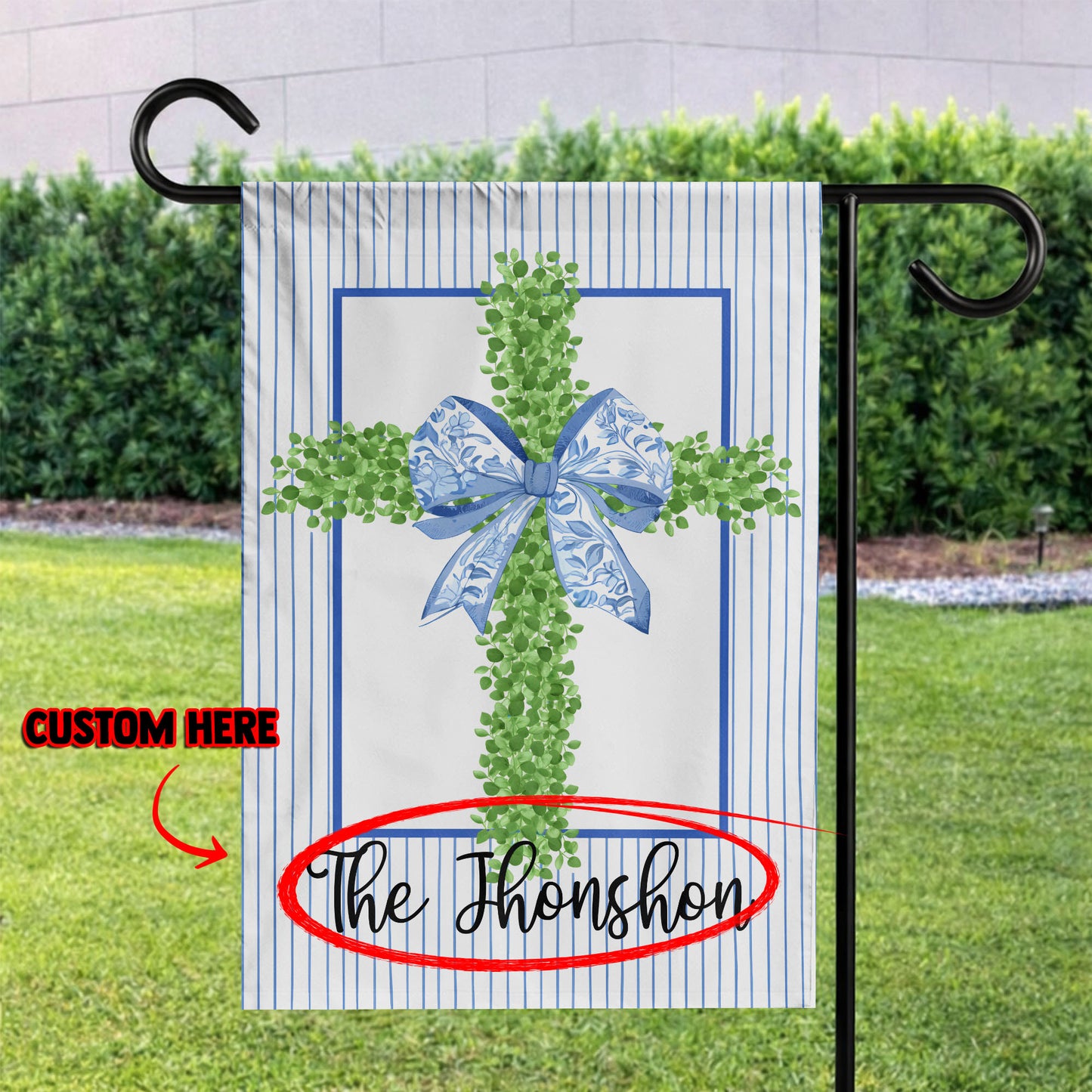Personalized Cross with Blue Ribbon and Stripes Flag