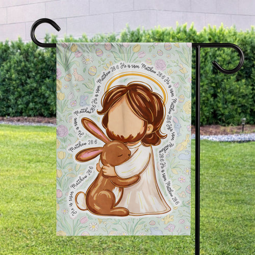 He Is Risen Matthew 28:6 Cute Jesus and Bunny Easter Garden Flag Christian Spring Decor