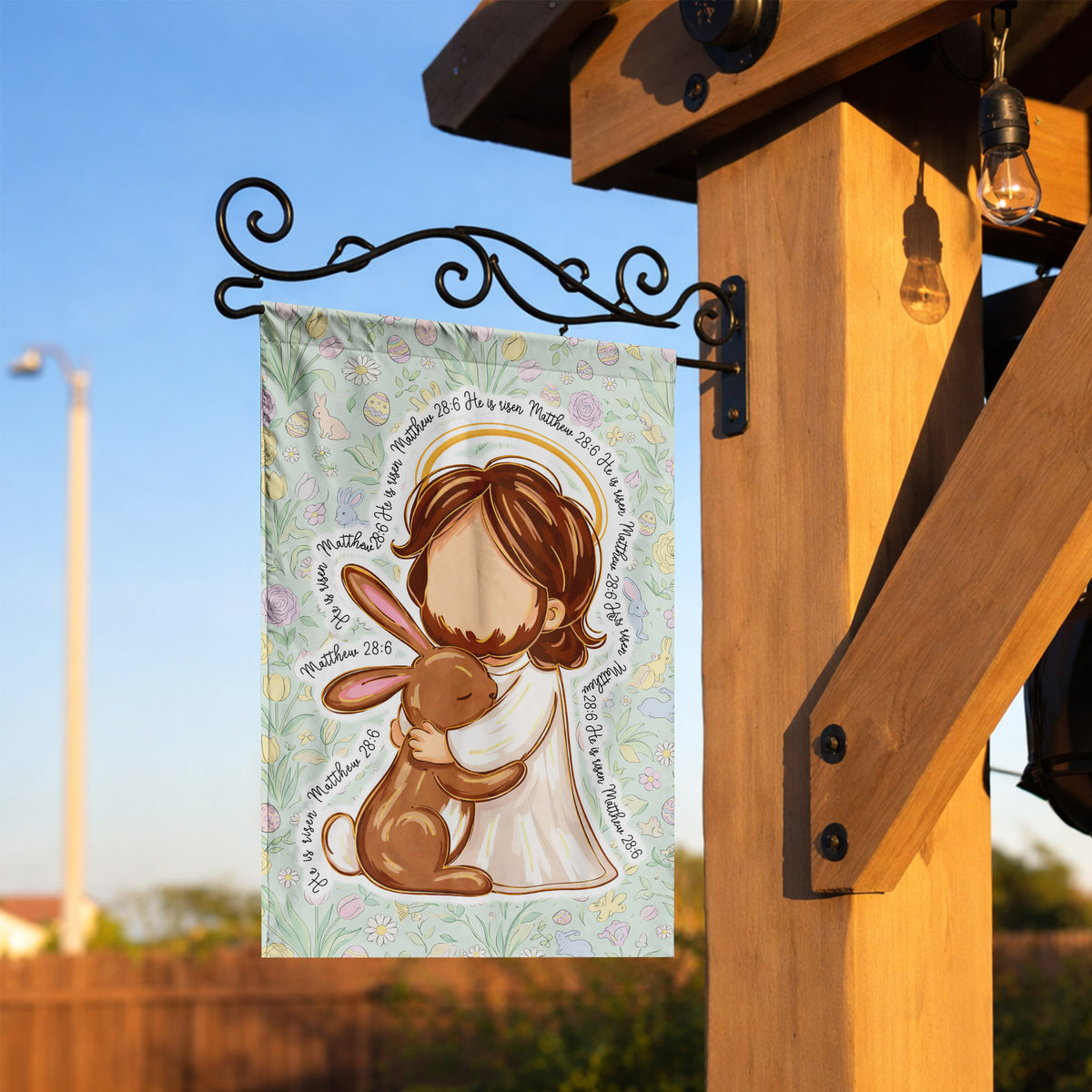 He Is Risen Matthew 28:6 Cute Jesus and Bunny Easter Garden Flag Christian Spring Decor