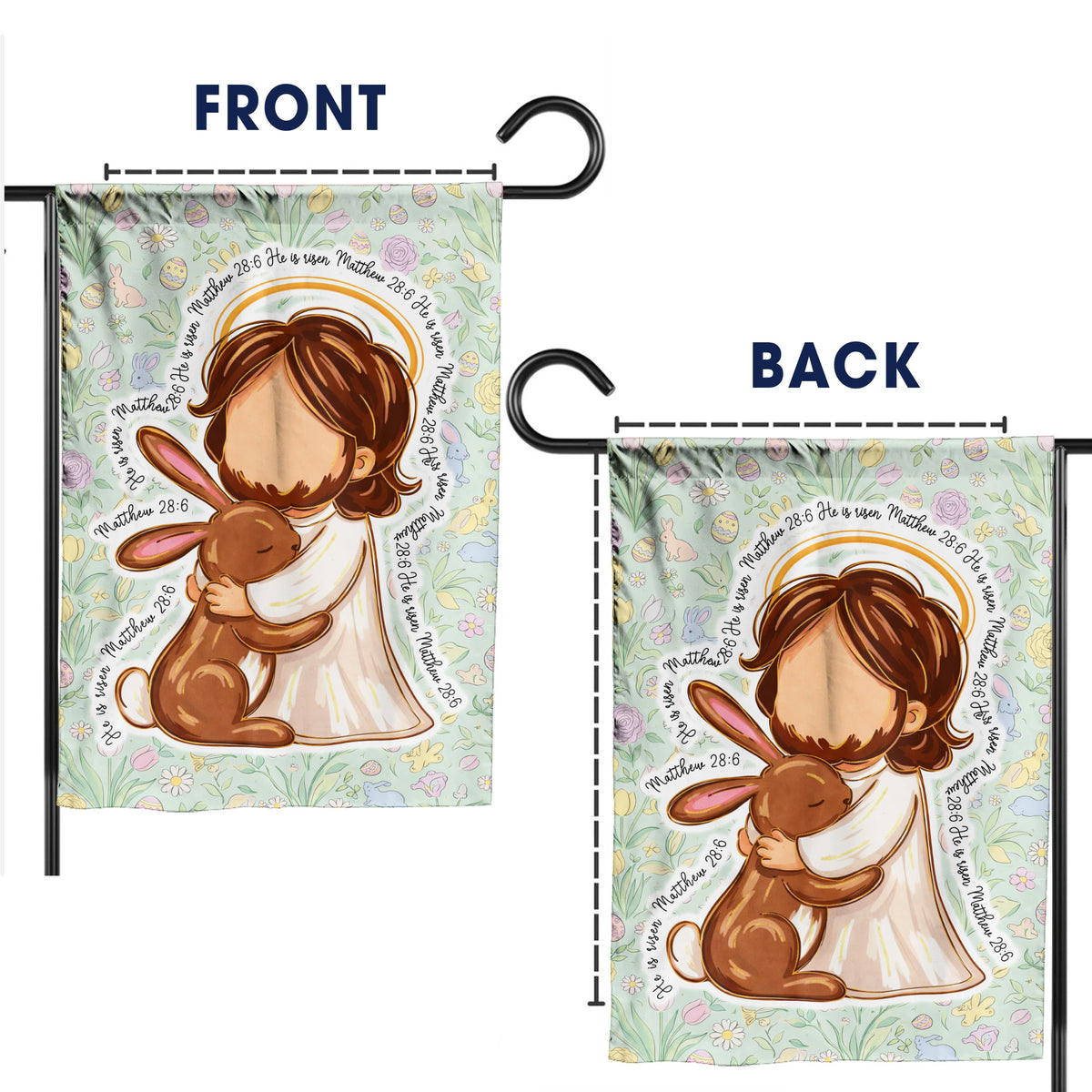 He Is Risen Matthew 28:6 Cute Jesus and Bunny Easter Garden Flag Christian Spring Decor