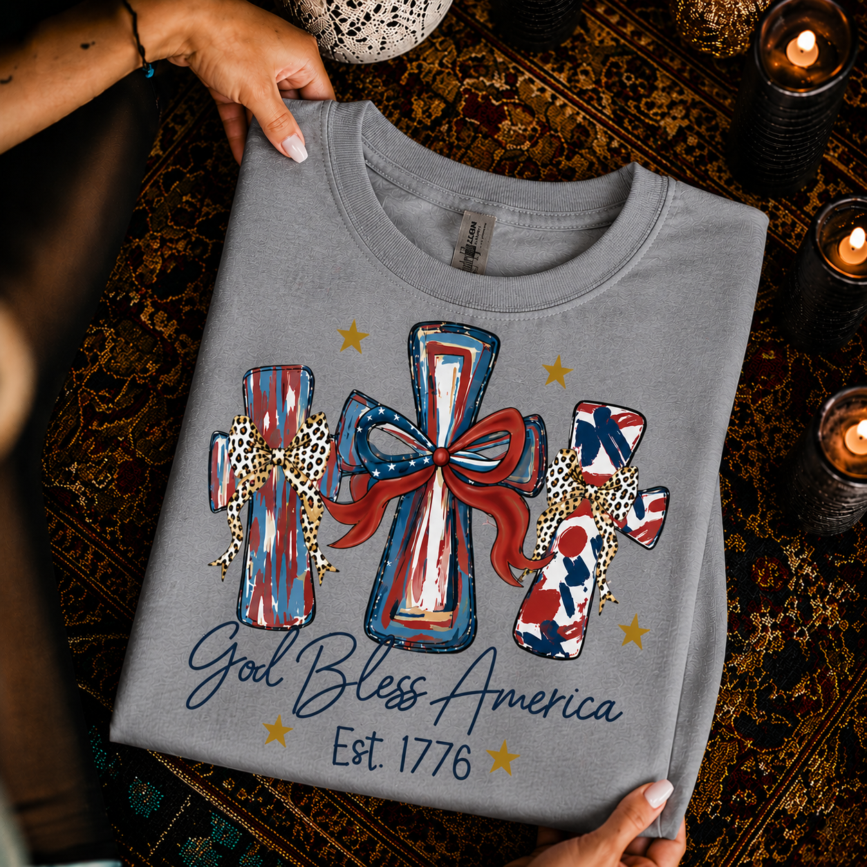 God Bless America T-Shirt, Patriotic Cross Distressed Flag  – Unisex Tshirt / Hoodie / Sweatshirt