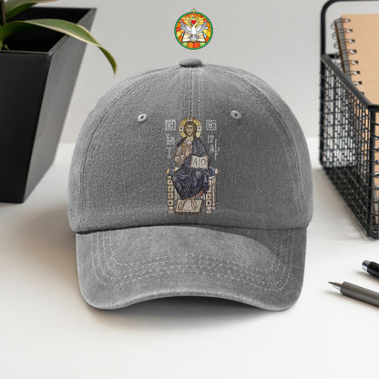 Byzantine Orthodox Jesus Christ Pantocrator Washed Cap - IC XC NIKA Traditional Icon