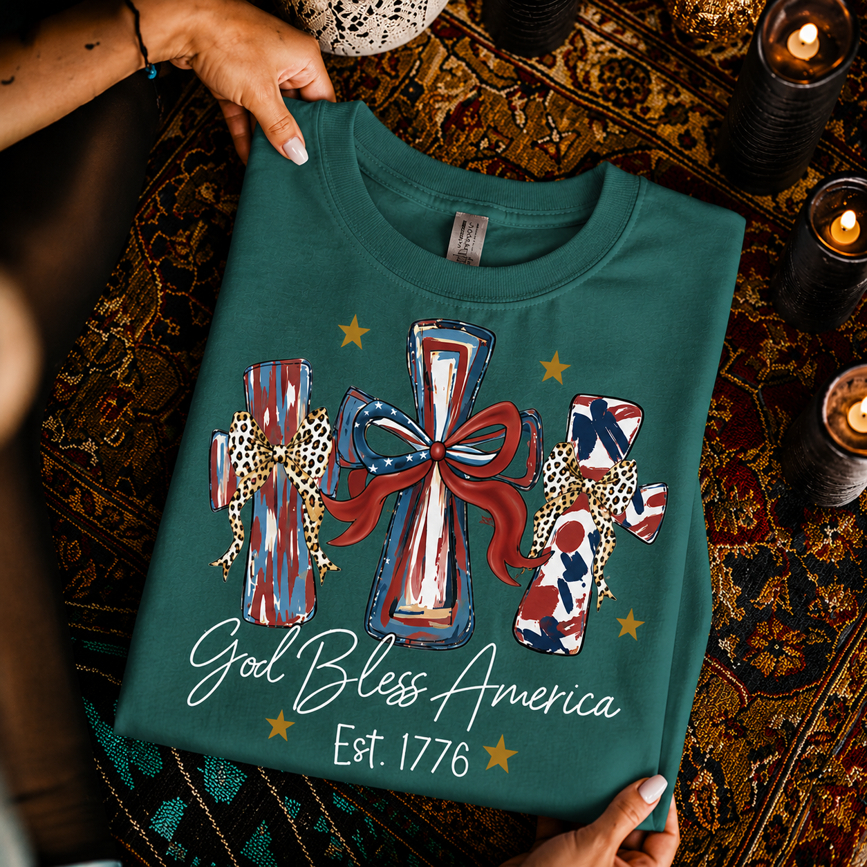 God Bless America T-Shirt, Patriotic Cross Distressed Flag  – Unisex Tshirt / Hoodie / Sweatshirt