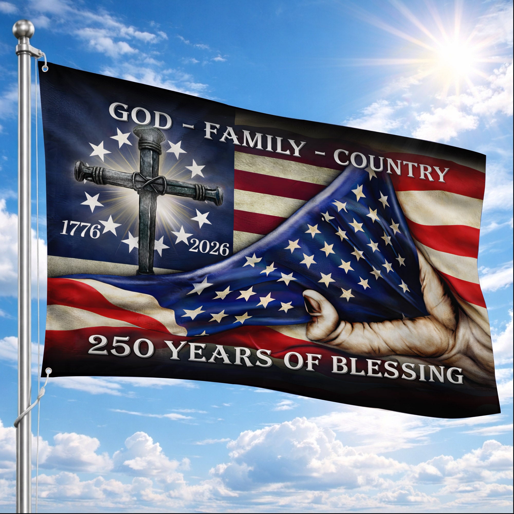 God Family Country 250 Years of Blessing Christian Patriotic - House Flag/Garden Flag