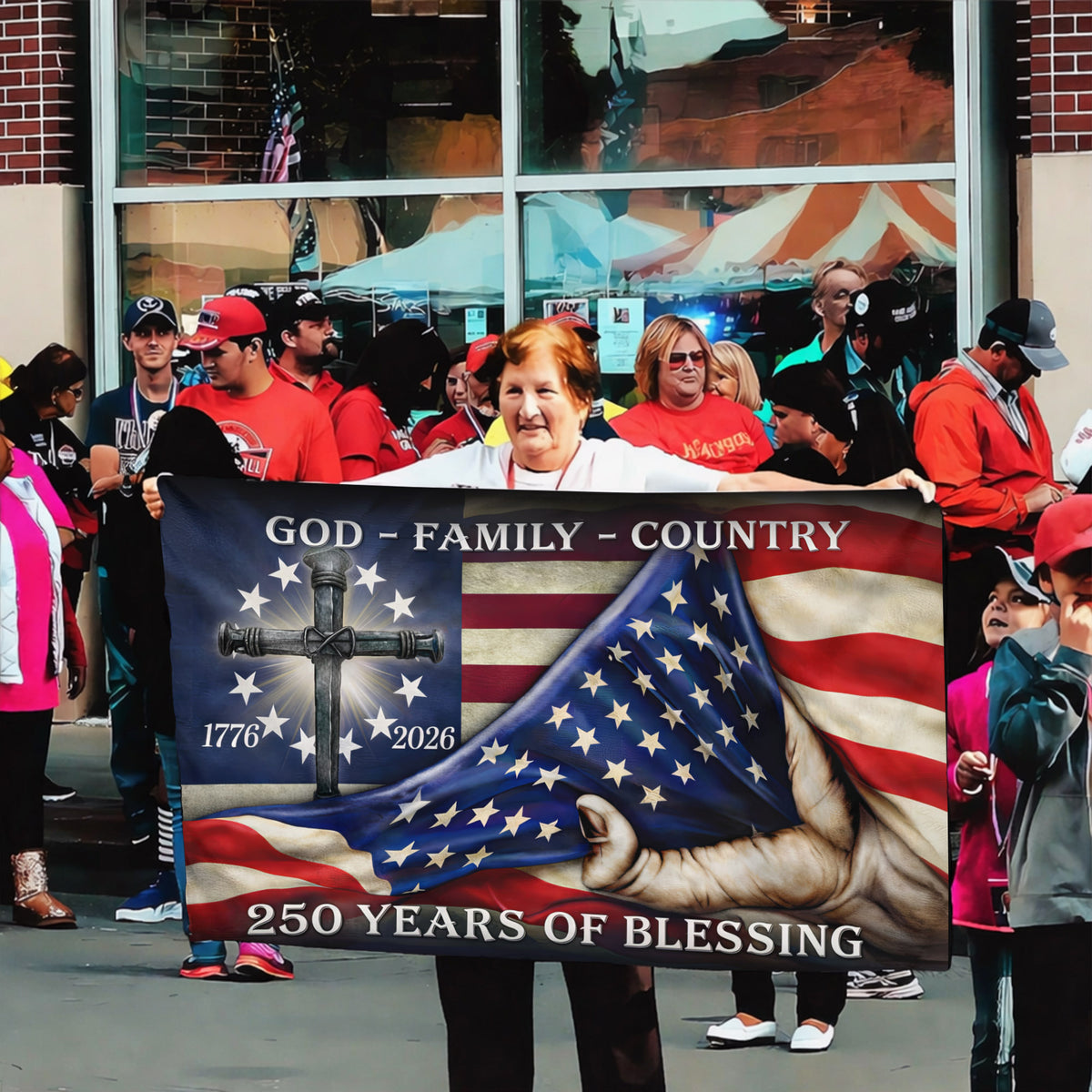 God Family Country 250 Years of Blessing Christian Patriotic - House Flag/Garden Flag