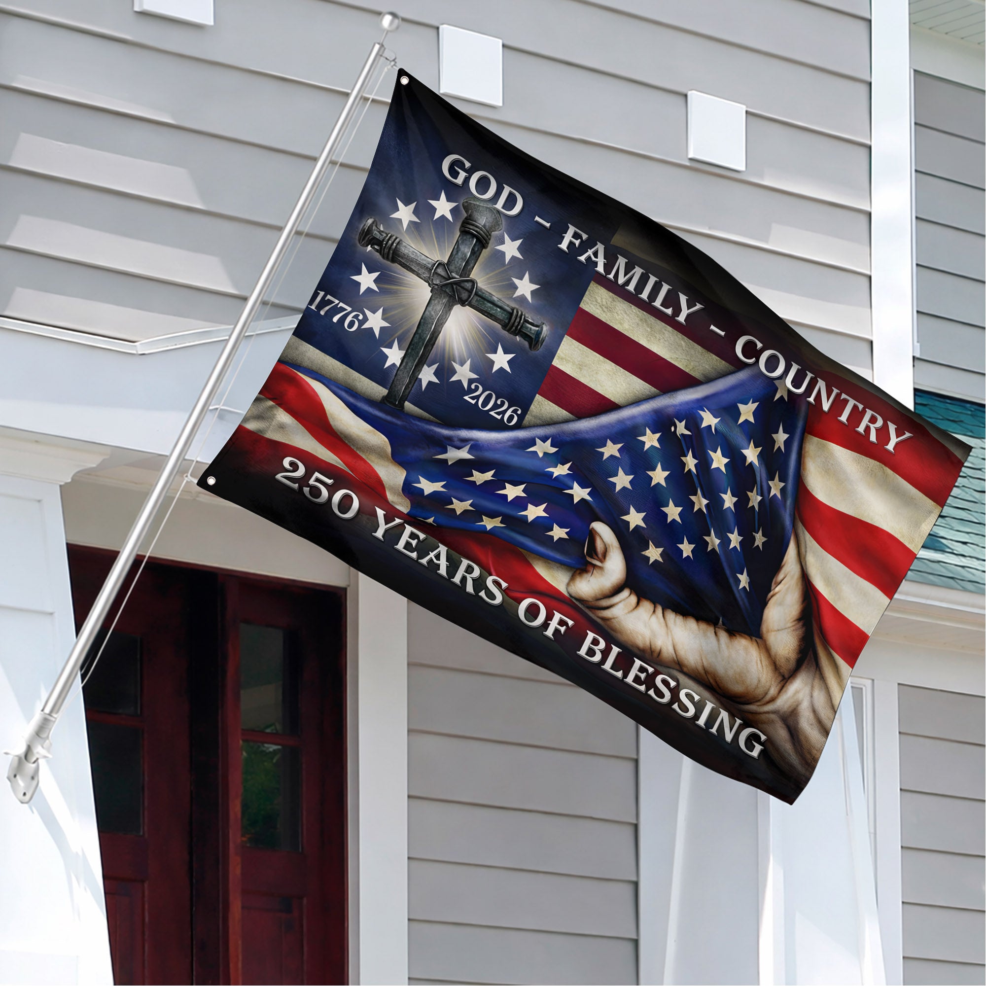 God Family Country 250 Years of Blessing Christian Patriotic - House Flag/Garden Flag