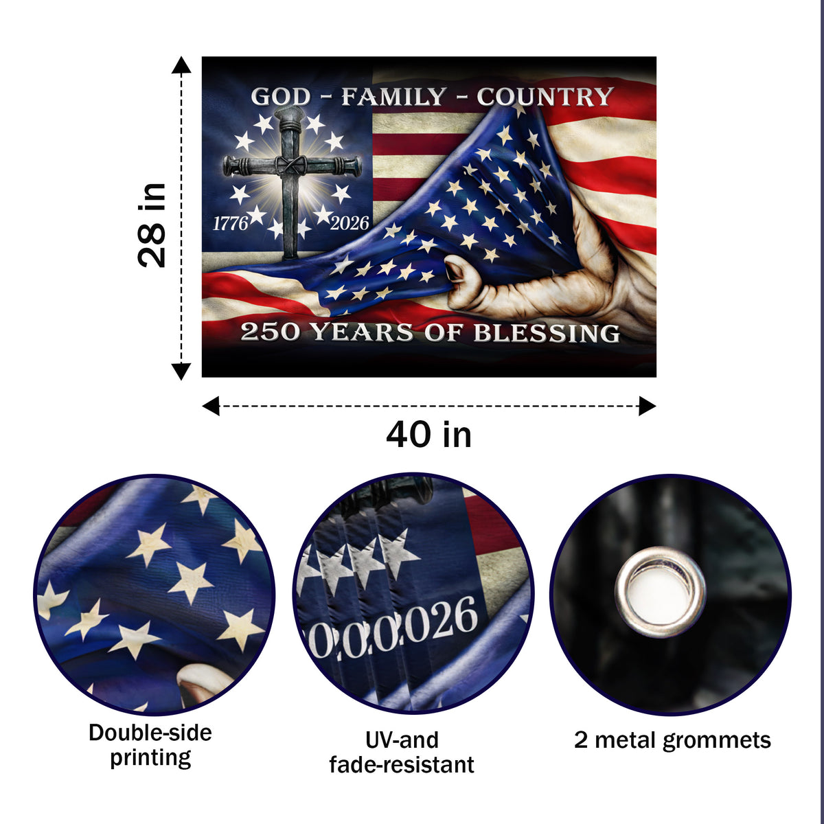 God Family Country 250 Years of Blessing Christian Patriotic - House Flag/Garden Flag