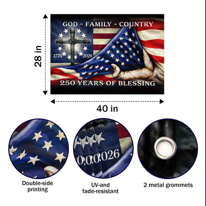 God Family Country 250 Years of Blessing Christian Patriotic - House Flag/Garden Flag