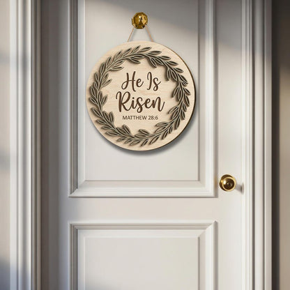 He Is Risen Wooden Door Sign