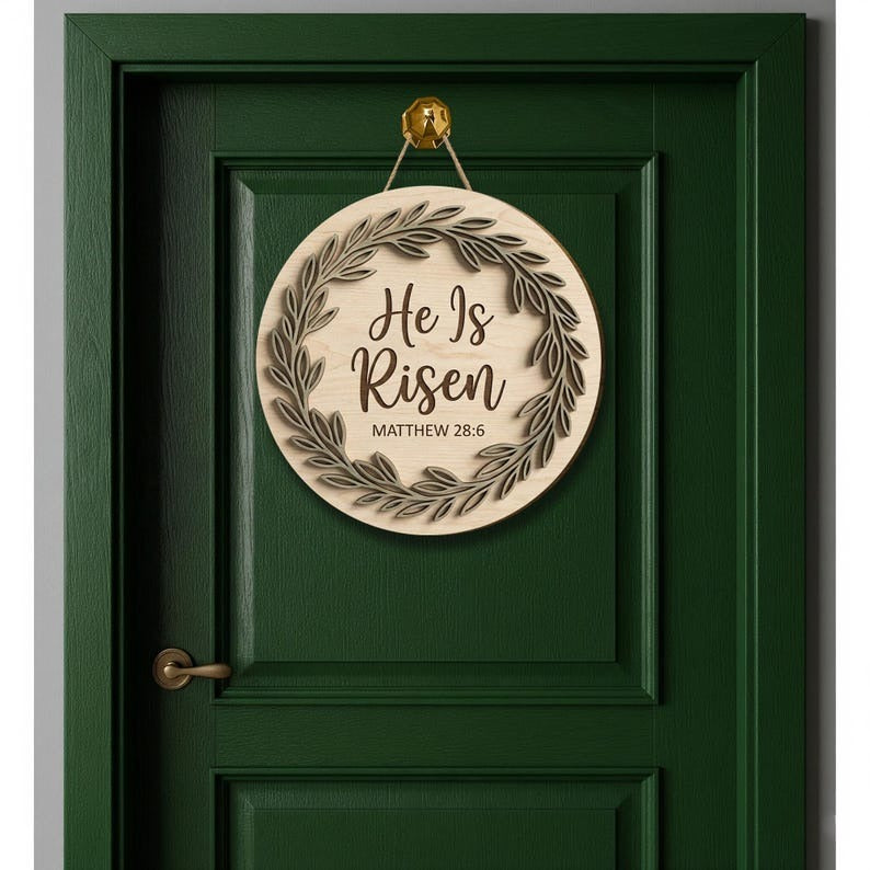 He Is Risen Wooden Door Sign