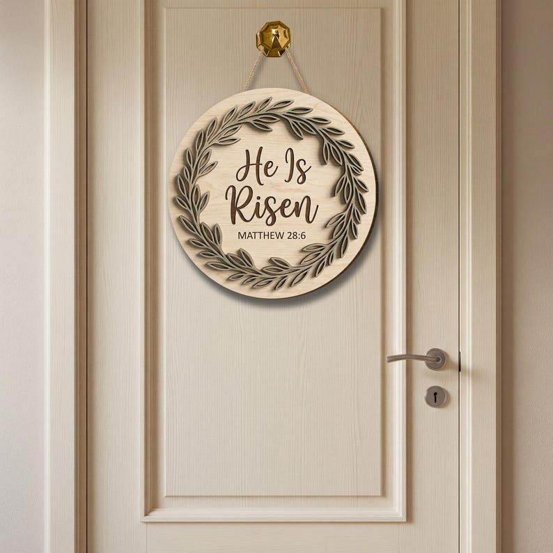 He Is Risen Wooden Door Sign