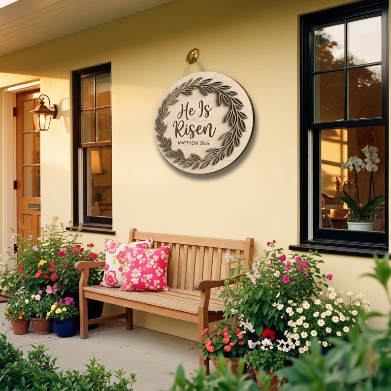 He Is Risen Wooden Door Sign