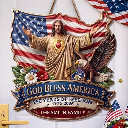 Personalized God Bless America Patriotic Decor - 1776-2026 USA Wall Sign