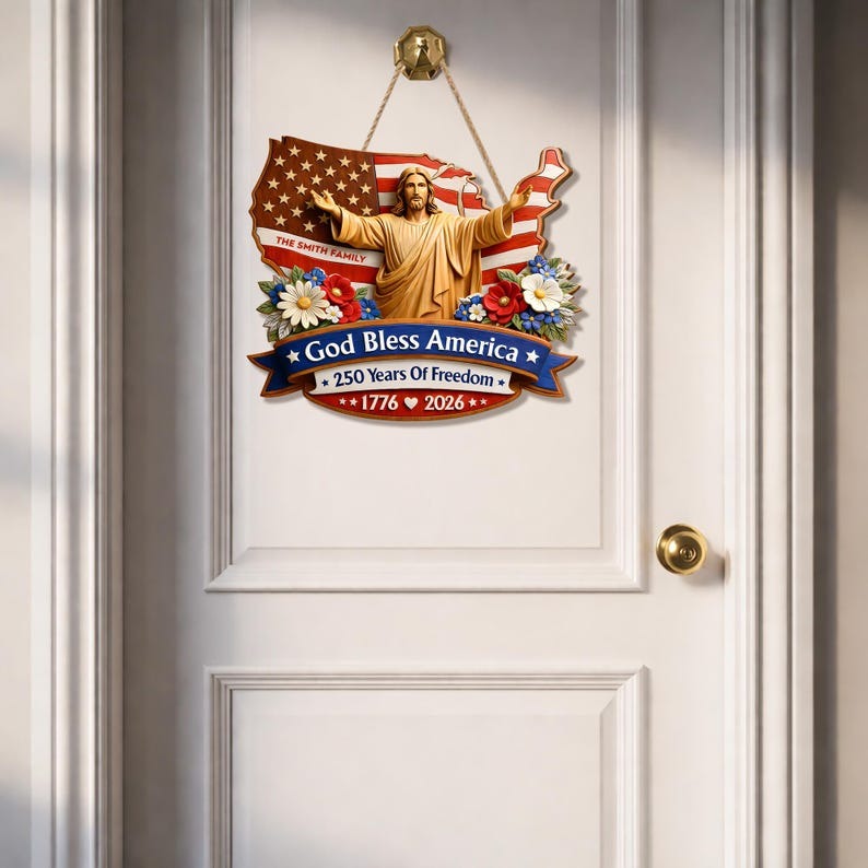 Personalized God Bless America – 250 Years of Freedom Family Wood Sign