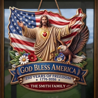 Personalized God Bless America Patriotic Decor - 1776-2026 USA Wall Sign