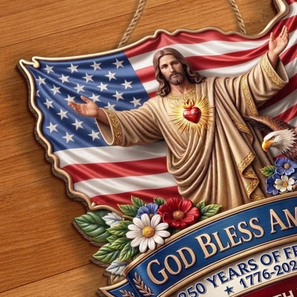 Personalized God Bless America Patriotic Decor - 1776-2026 USA Wall Sign
