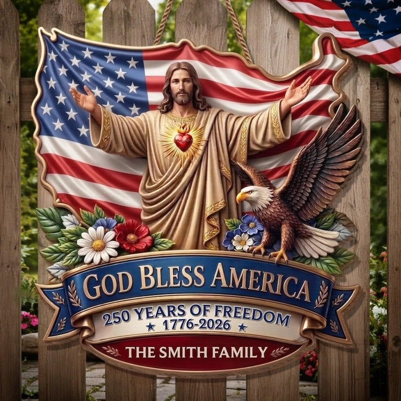 Personalized God Bless America Patriotic Decor - 1776-2026 USA Wall Sign