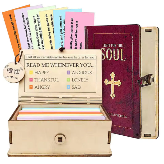 Wooden Bible Verses Box with 150 Prayer Cards Handmade Note Storage Box Portable Bible Verse Cards Box for Home Gathering Gift