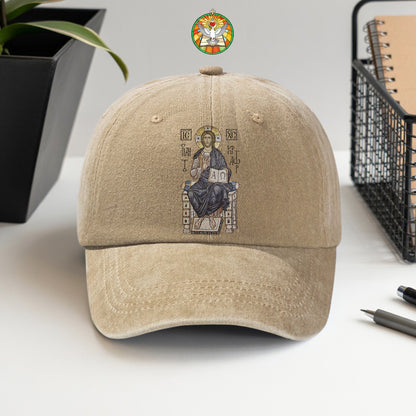 Byzantine Orthodox Jesus Christ Pantocrator Washed Cap - IC XC NIKA Traditional Icon