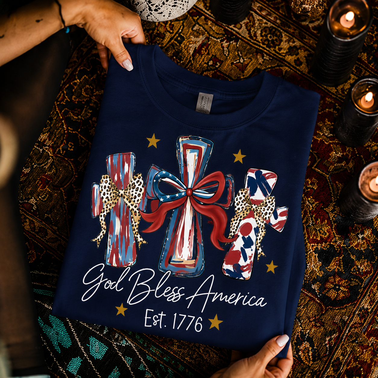 God Bless America T-Shirt, Patriotic Cross Distressed Flag  – Unisex Tshirt / Hoodie / Sweatshirt