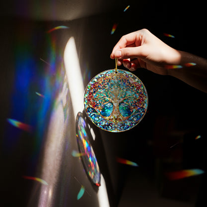 Tree of Life Stained Glass Holographic Christmas Ornament | Symbol of Family & Connection | Spiritual Keepsake Decoration