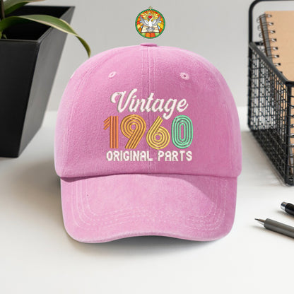 65th Birthday Gift Hat for Men, Vintage 1960 "Original Parts" Dad Cap, Personalized with Custom Year