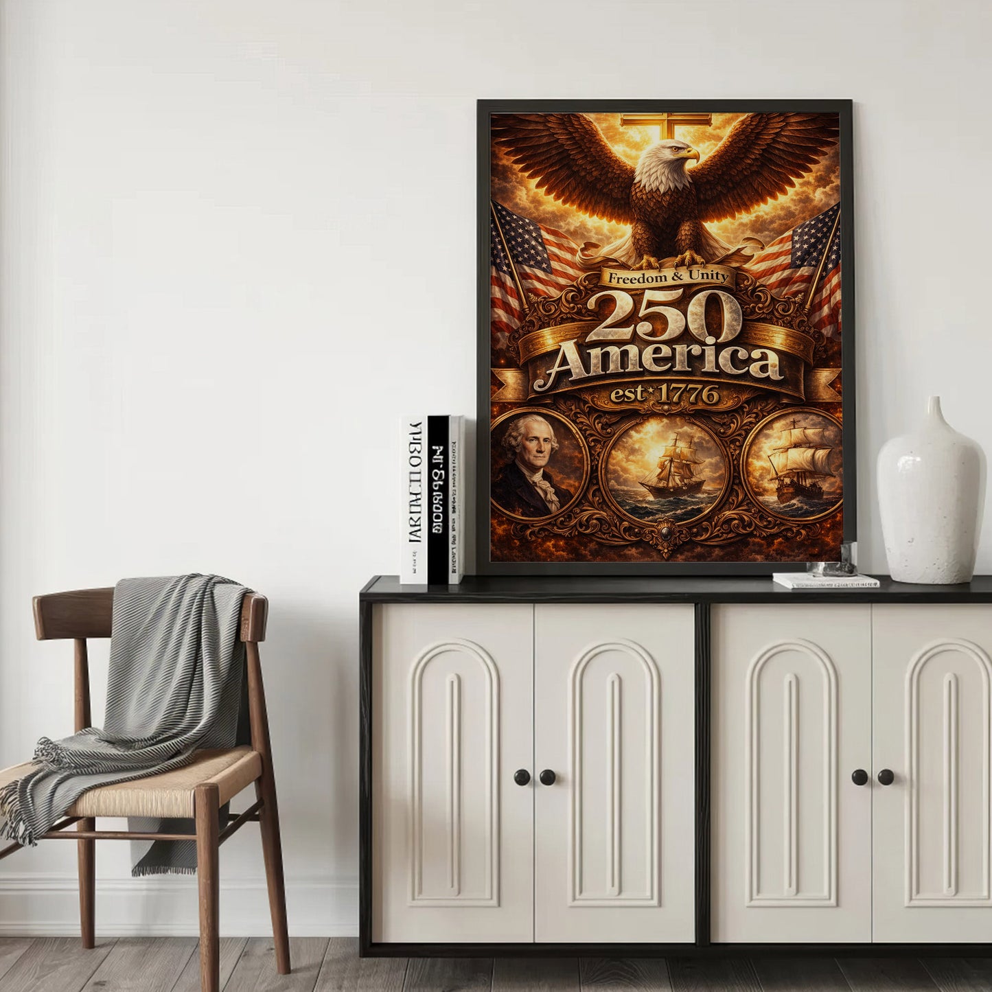 America 250 Freedom & Unity Eagle Cross Wall Art Poster/Canvas