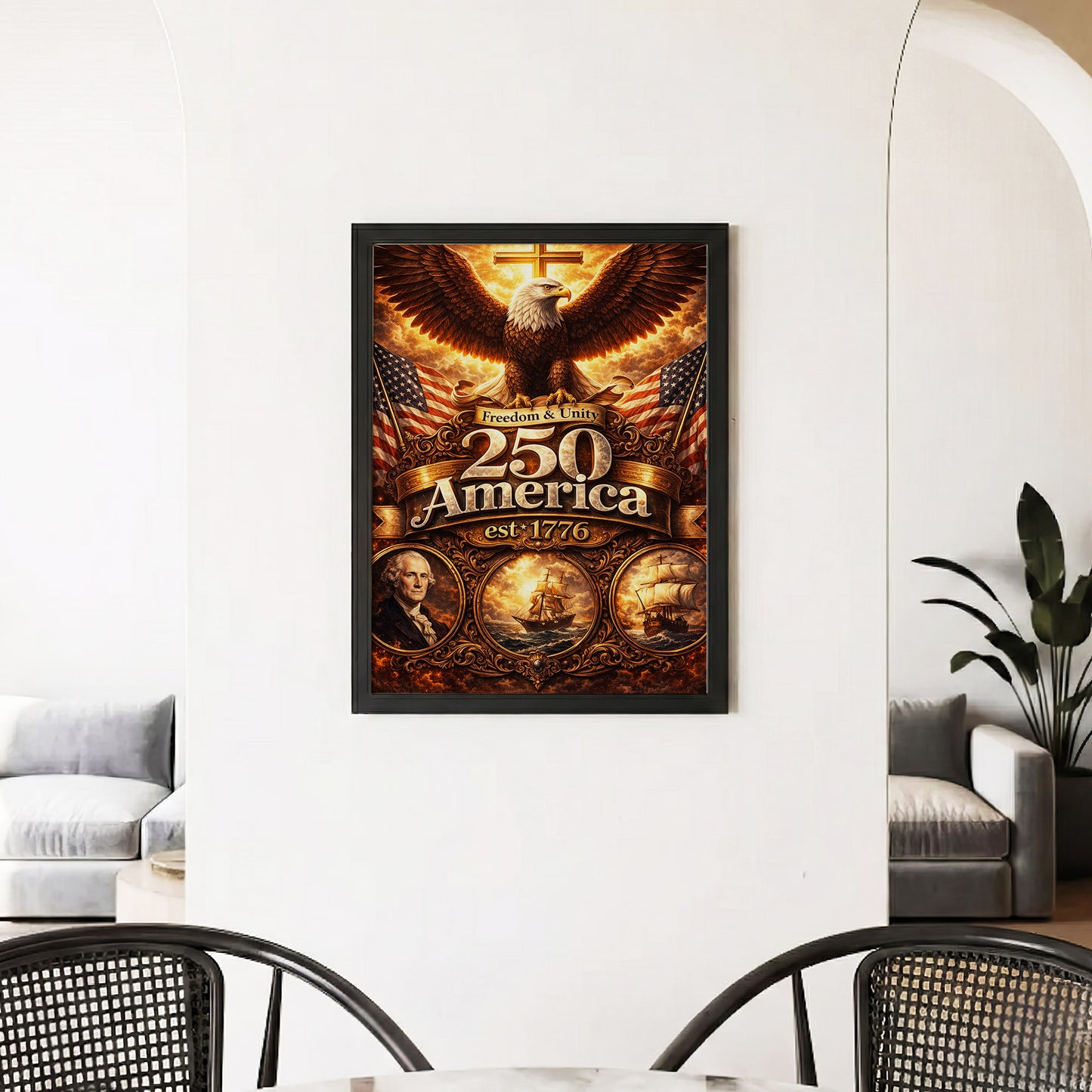 America 250 Freedom & Unity Eagle Cross Wall Art Poster/Canvas