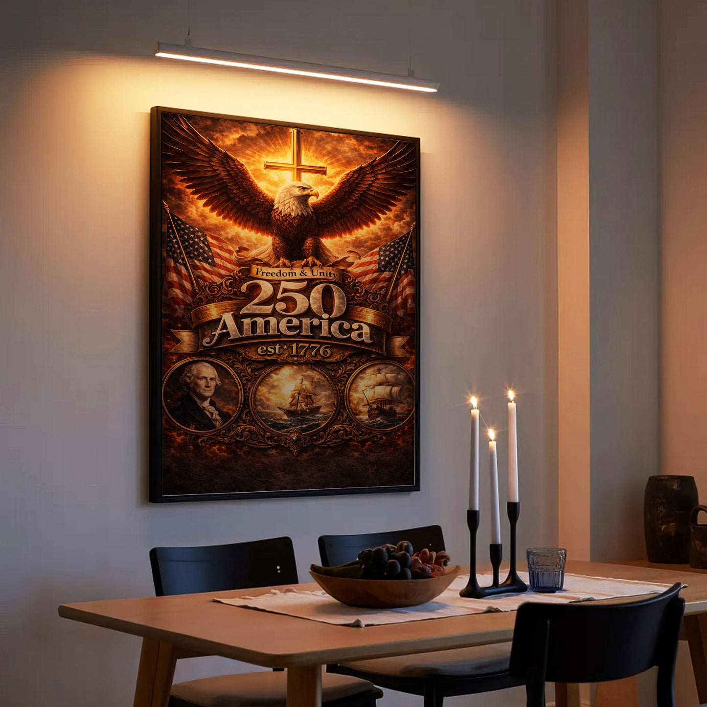 America 250 Freedom & Unity Eagle Cross Wall Art Poster/Canvas