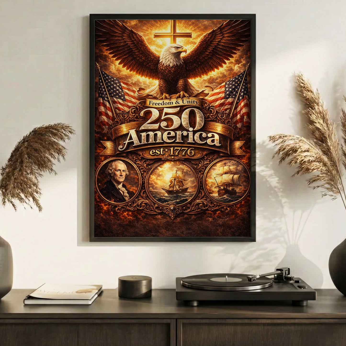 America 250 Freedom & Unity Eagle Cross Wall Art Poster/Canvas