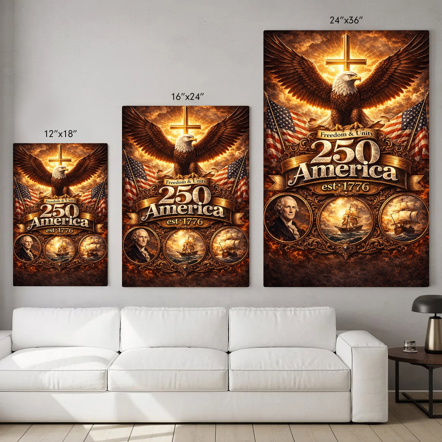 America 250 Freedom & Unity Eagle Cross Wall Art Poster/Canvas