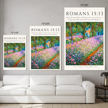 Romans 15:13 Bible Verse Floral Garden Wall Art Poster/Canvas