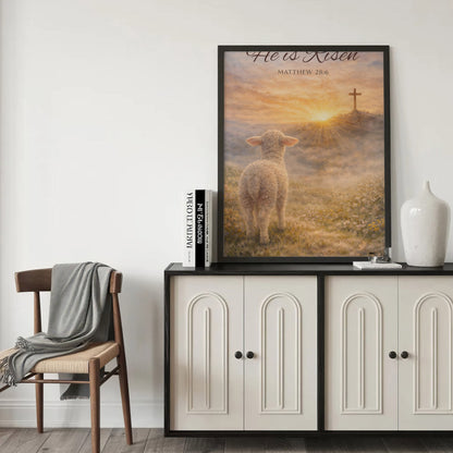 He Is Risen Matthew 28:6 Lamb Easter Christian Wall Art Poster/Canvas