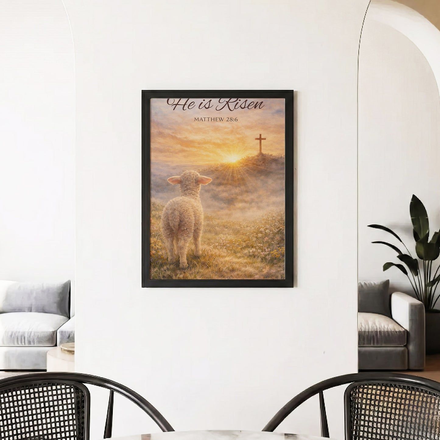 He Is Risen Matthew 28:6 Lamb Easter Christian Wall Art Poster/Canvas