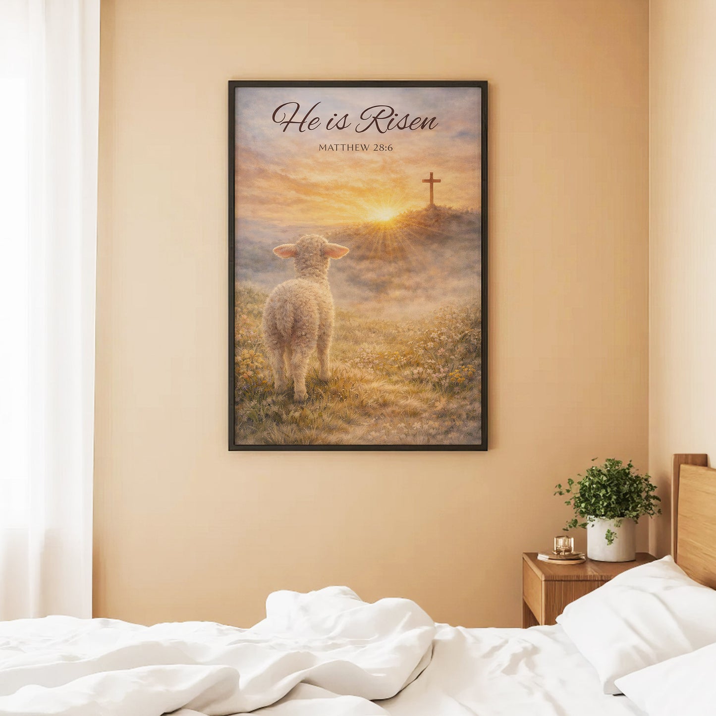 He Is Risen Matthew 28:6 Lamb Easter Christian Wall Art Poster/Canvas