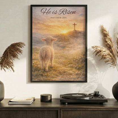 He Is Risen Matthew 28:6 Lamb Easter Christian Wall Art Poster/Canvas