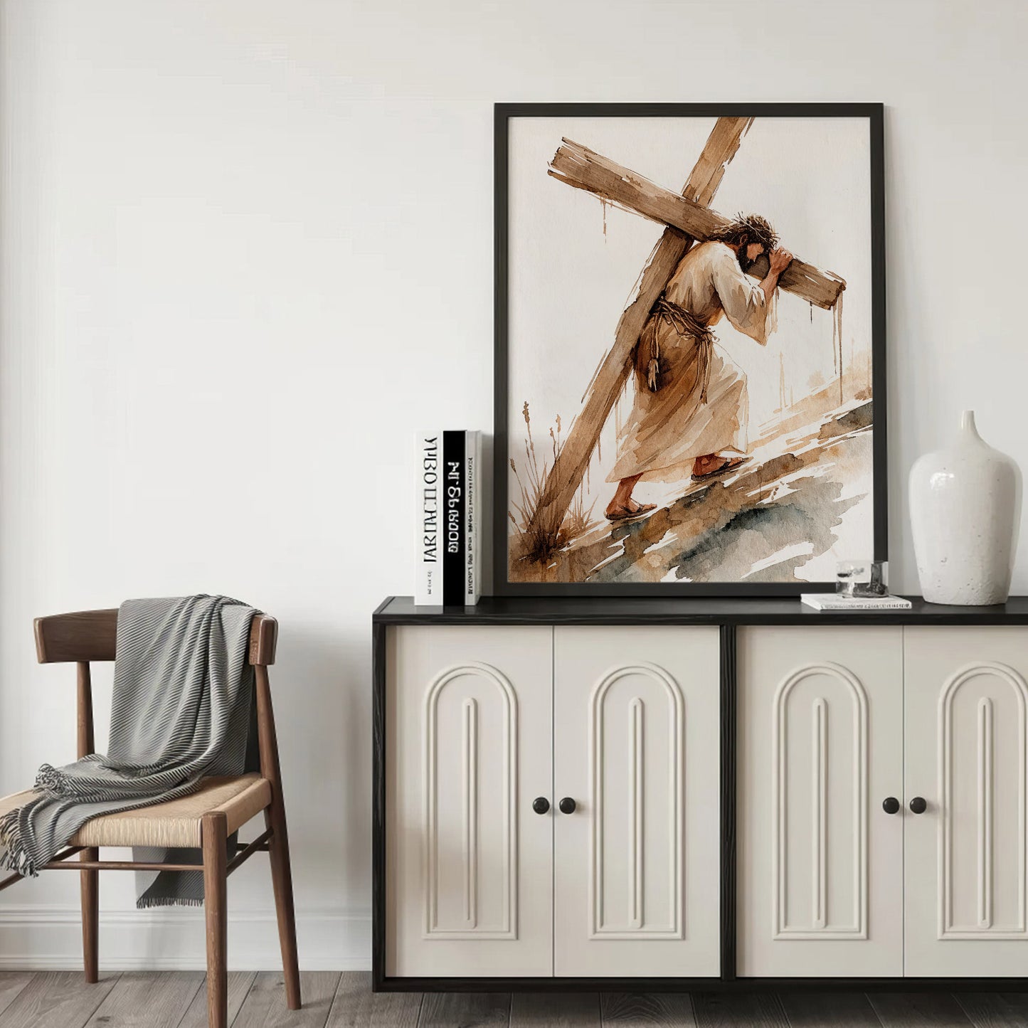 Jesus Carrying The Cross Minimal Watercolor Poster/Canvas