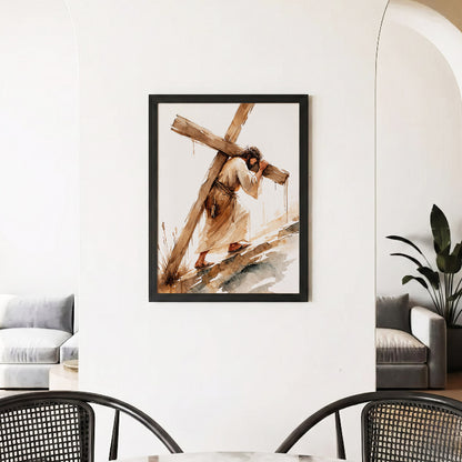 Jesus Carrying The Cross Minimal Watercolor Poster/Canvas