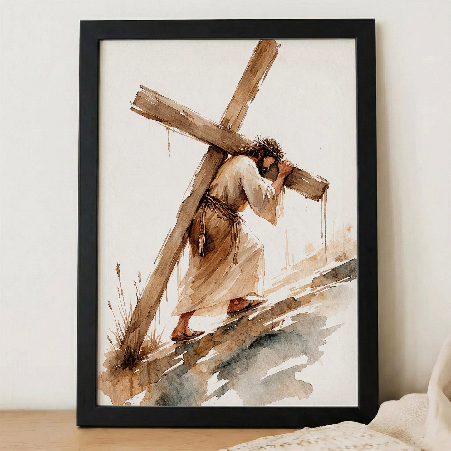 Jesus Carrying The Cross Minimal Watercolor Poster/Canvas