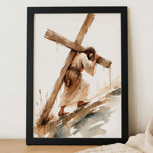 Jesus Carrying The Cross Minimal Watercolor Poster/Canvas