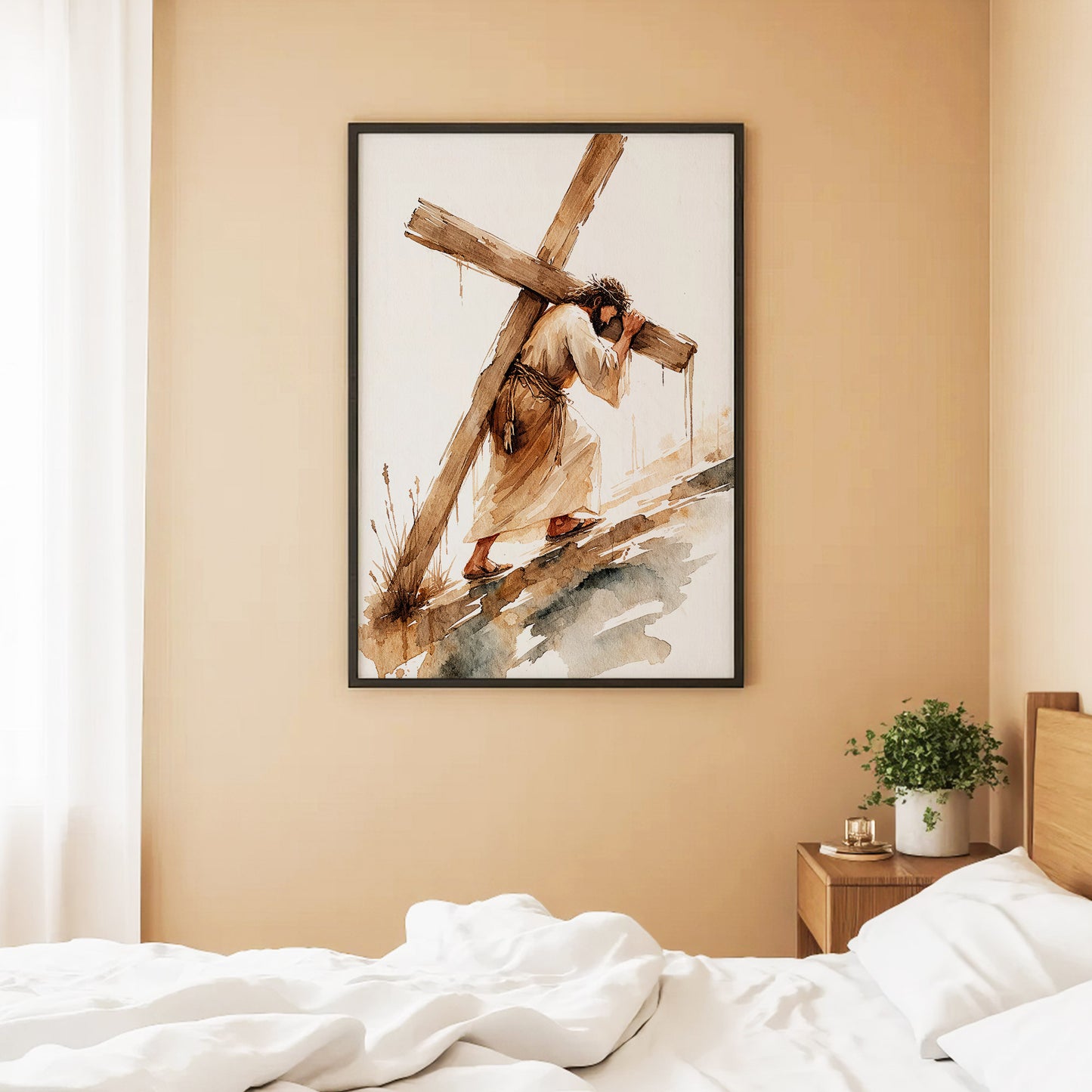 Jesus Carrying The Cross Minimal Watercolor Poster/Canvas