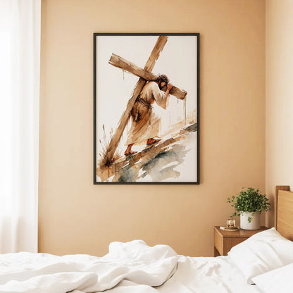 Jesus Carrying The Cross Minimal Watercolor Poster/Canvas