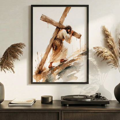 Jesus Carrying The Cross Minimal Watercolor Poster/Canvas